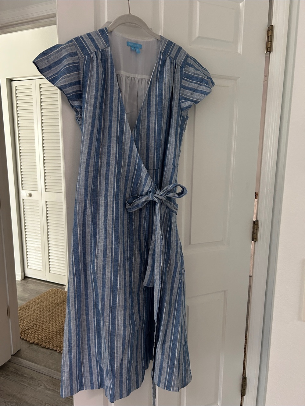 Draper James Blue and White Striped Wrap Midi Dress